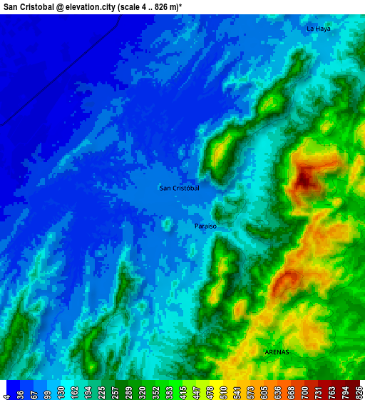 Zoom OUT 2x San Cristóbal, Colombia elevation map