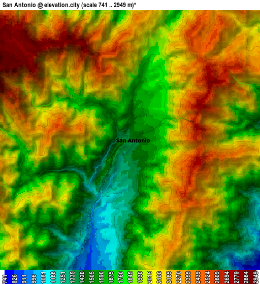 Zoom OUT 2x San Antonio, Colombia elevation map