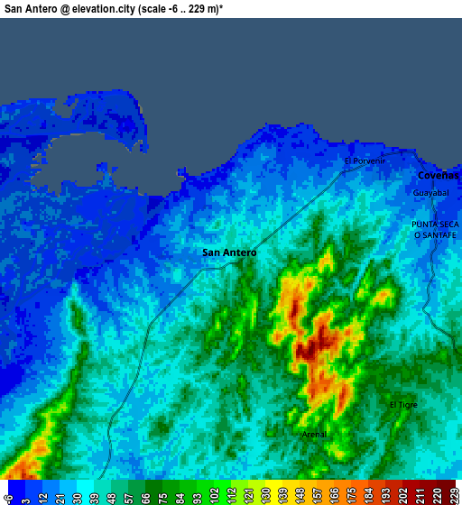 Zoom OUT 2x San Antero, Colombia elevation map