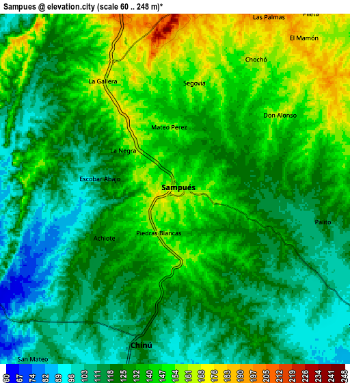 Zoom OUT 2x Sampués, Colombia elevation map