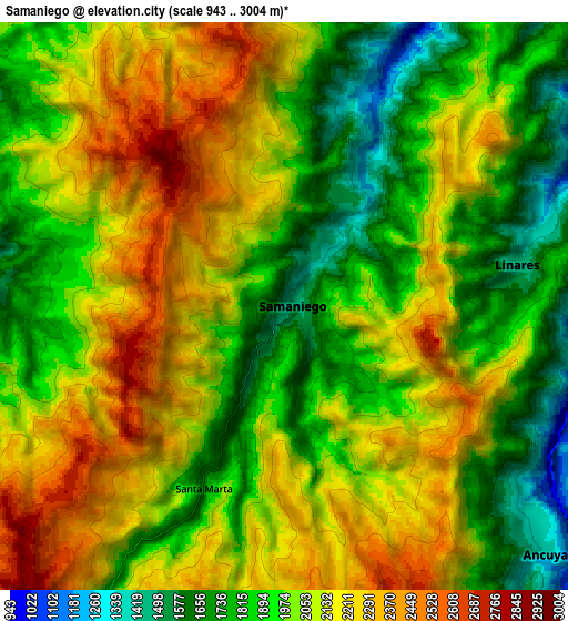 Zoom OUT 2x Samaniego, Colombia elevation map