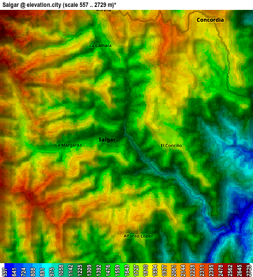 Zoom OUT 2x Salgar, Colombia elevation map