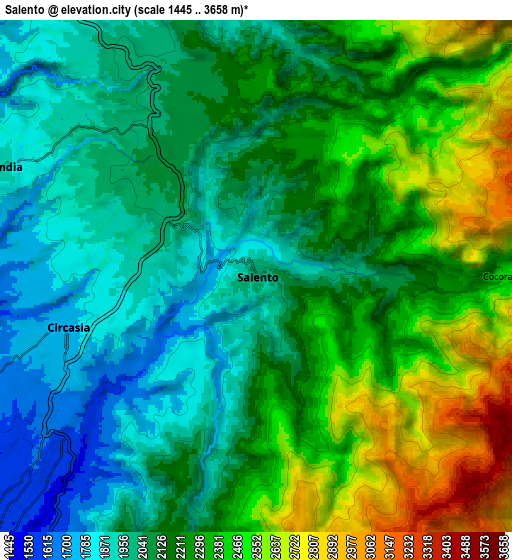 Zoom OUT 2x Salento, Colombia elevation map