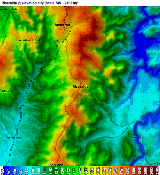 Zoom OUT 2x Risaralda, Colombia elevation map