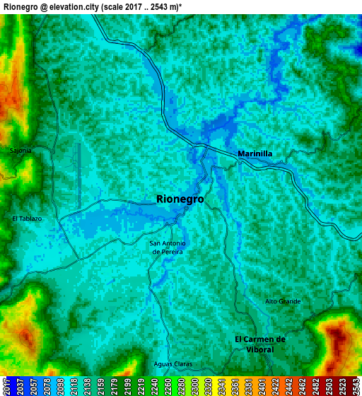 Zoom OUT 2x Rionegro, Colombia elevation map