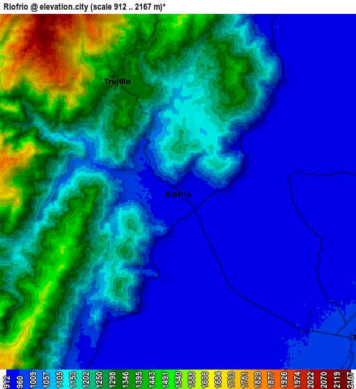 Zoom OUT 2x Riofrío, Colombia elevation map