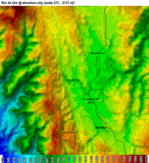 Zoom OUT 2x Río de Oro, Colombia elevation map