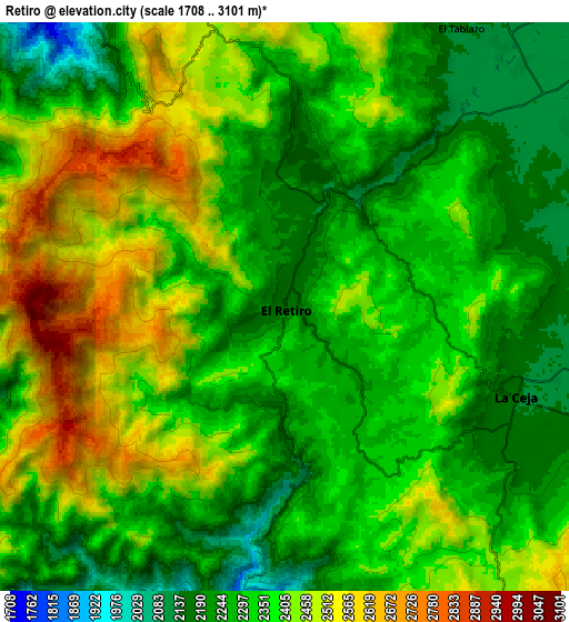 Zoom OUT 2x Retiro, Colombia elevation map