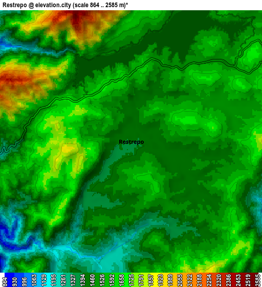 Zoom OUT 2x Restrepo, Colombia elevation map
