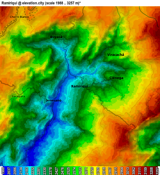 Zoom OUT 2x Ramiriquí, Colombia elevation map