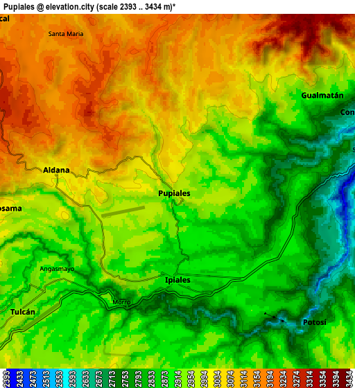 Zoom OUT 2x Pupiales, Colombia elevation map