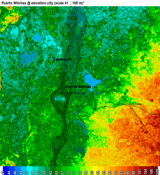 Zoom OUT 2x Puerto Wilches, Colombia elevation map