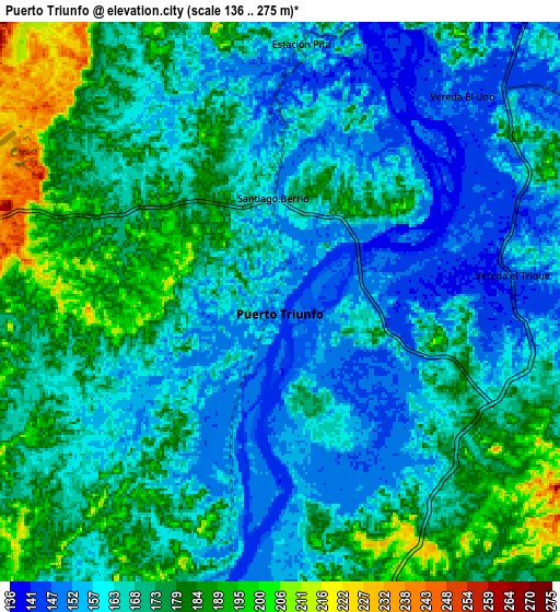 Zoom OUT 2x Puerto Triunfo, Colombia elevation map