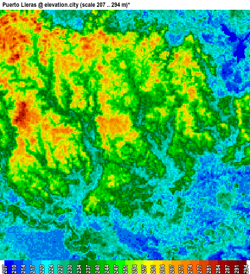 Zoom OUT 2x Puerto Lleras, Colombia elevation map