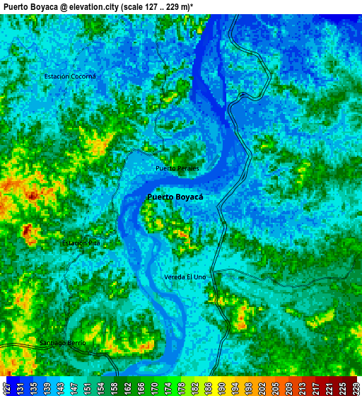 Zoom OUT 2x Puerto Boyacá, Colombia elevation map