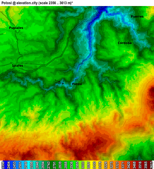 Zoom OUT 2x Potosí, Colombia elevation map