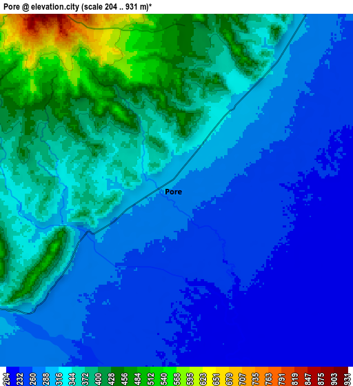 Zoom OUT 2x Pore, Colombia elevation map