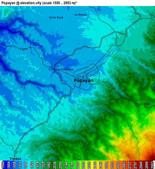 Zoom OUT 2x Popayán, Colombia elevation map