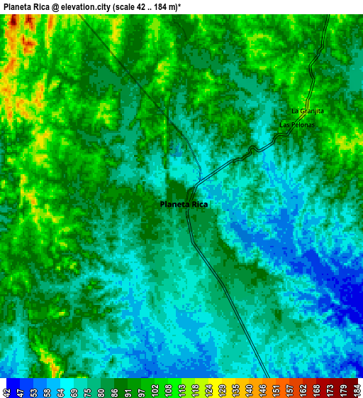 Zoom OUT 2x Planeta Rica, Colombia elevation map