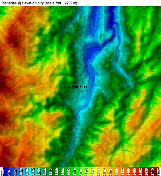 Zoom OUT 2x Planadas, Colombia elevation map