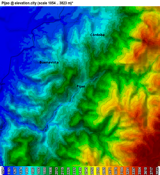 Zoom OUT 2x Pijao, Colombia elevation map