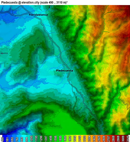 Zoom OUT 2x Piedecuesta, Colombia elevation map