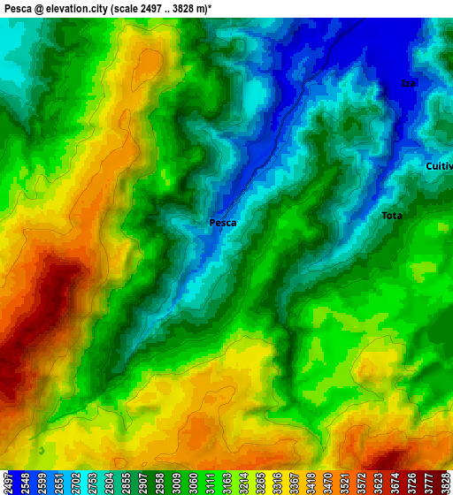 Zoom OUT 2x Pesca, Colombia elevation map