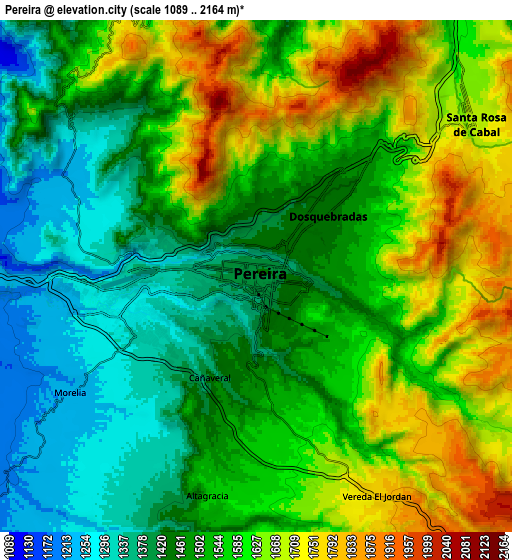 Zoom OUT 2x Pereira, Colombia elevation map