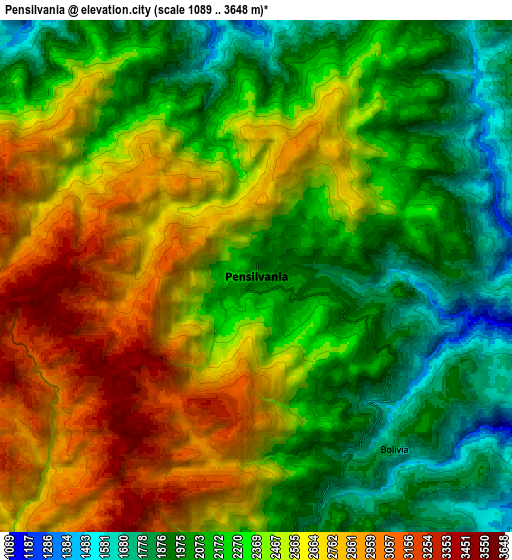 Zoom OUT 2x Pensilvania, Colombia elevation map