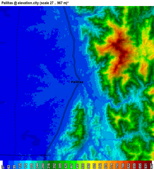 Zoom OUT 2x Pailitas, Colombia elevation map