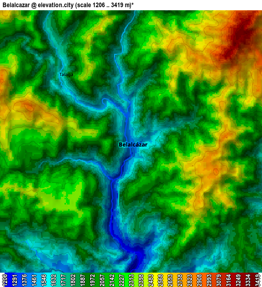Zoom OUT 2x Belalcázar, Colombia elevation map