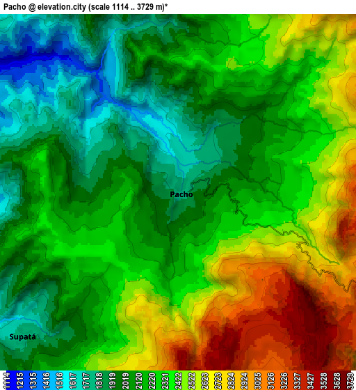 Zoom OUT 2x Pacho, Colombia elevation map