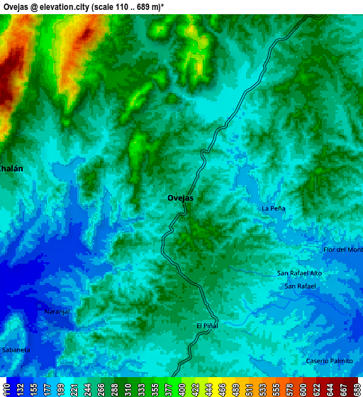 Zoom OUT 2x Ovejas, Colombia elevation map