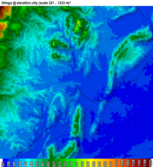 Zoom OUT 2x Ortega, Colombia elevation map