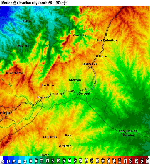 Zoom OUT 2x Morroa, Colombia elevation map