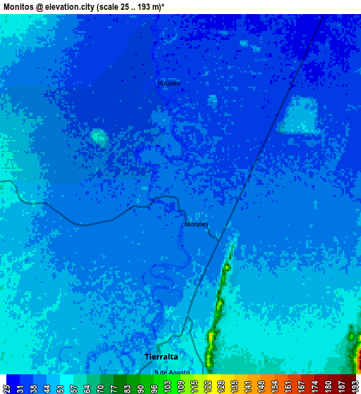 Zoom OUT 2x Moñitos, Colombia elevation map