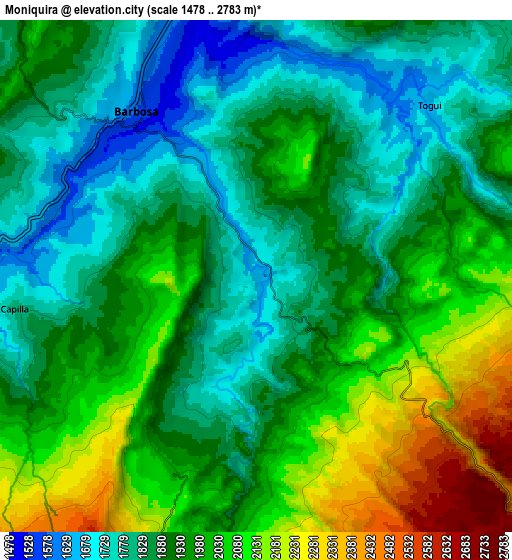 Zoom OUT 2x Moniquirá, Colombia elevation map