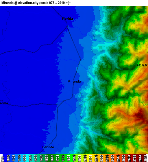 Zoom OUT 2x Miranda, Colombia elevation map