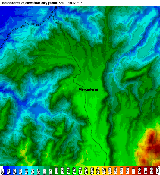 Zoom OUT 2x Mercaderes, Colombia elevation map