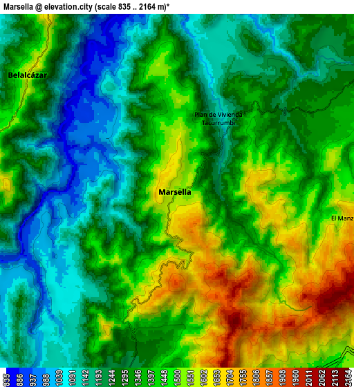 Zoom OUT 2x Marsella, Colombia elevation map