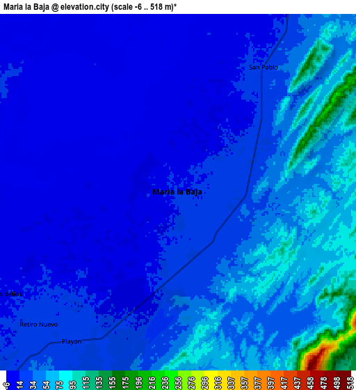 Zoom OUT 2x María la Baja, Colombia elevation map