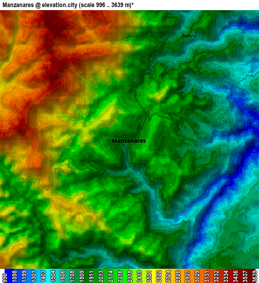 Zoom OUT 2x Manzanares, Colombia elevation map