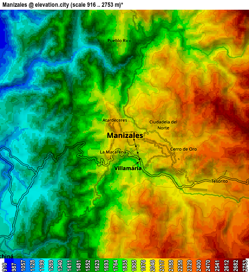 Zoom OUT 2x Manizales, Colombia elevation map
