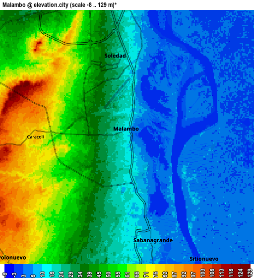 Zoom OUT 2x Malambo, Colombia elevation map