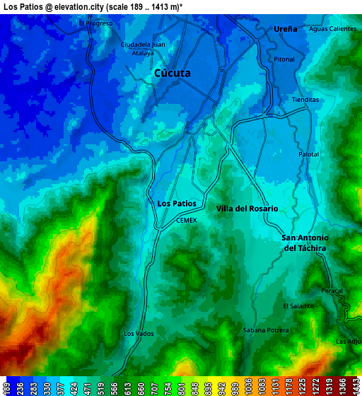 Zoom OUT 2x Los Patios, Colombia elevation map