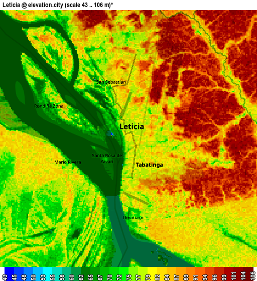 Zoom OUT 2x Leticia, Colombia elevation map