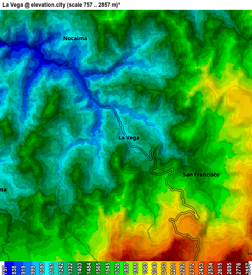 Zoom OUT 2x La Vega, Colombia elevation map