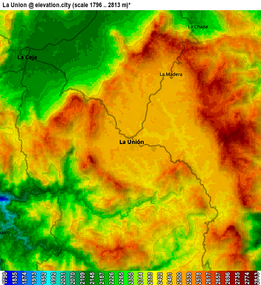 Zoom OUT 2x La Unión, Colombia elevation map