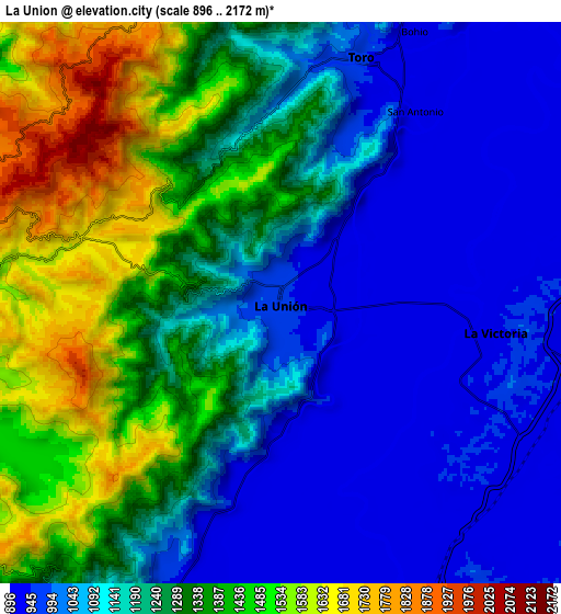 Zoom OUT 2x La Unión, Colombia elevation map