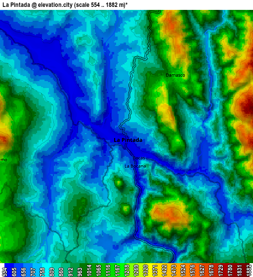 Zoom OUT 2x La Pintada, Colombia elevation map